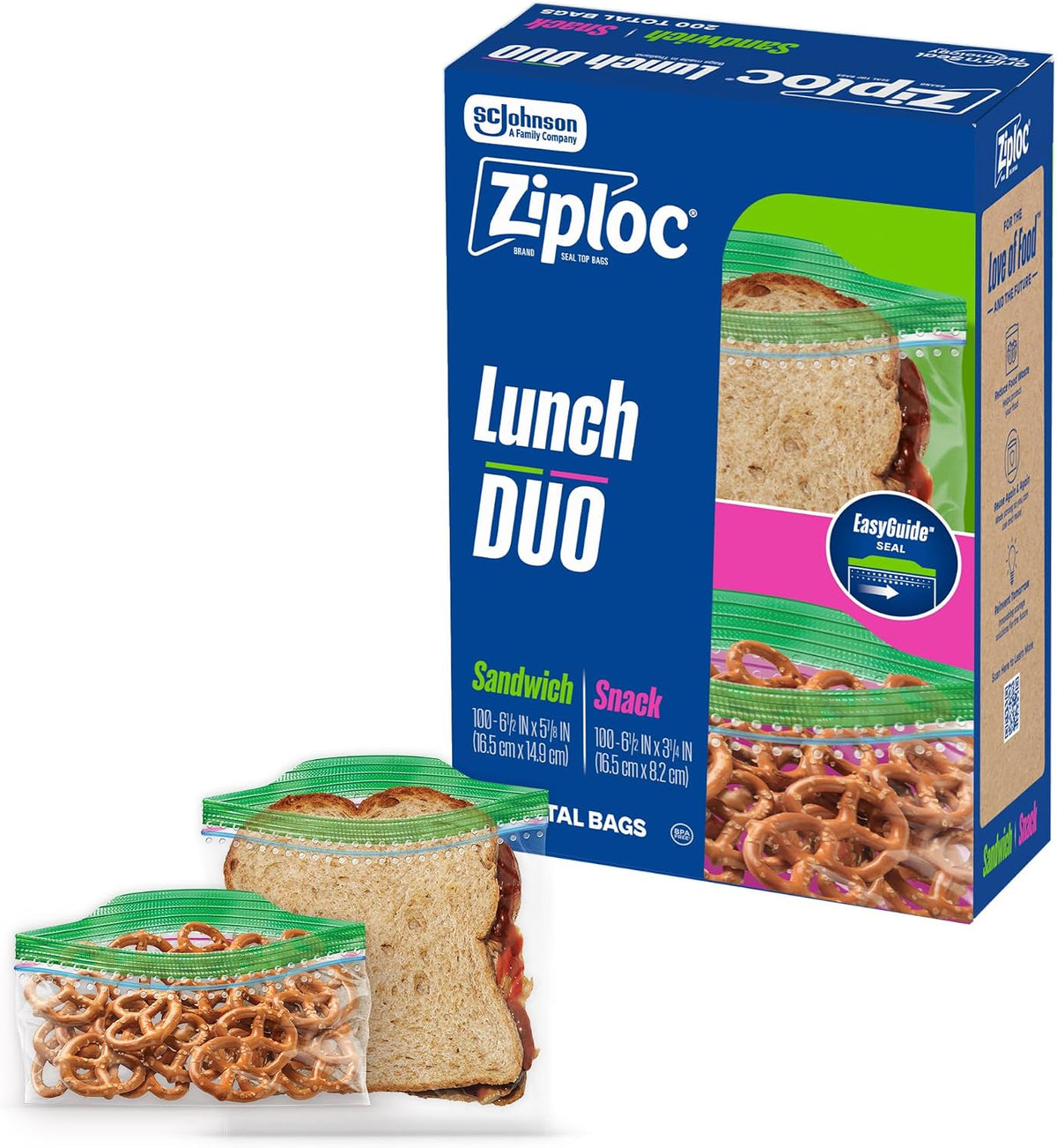 Ziploc Lunch Trio Food Storage Bags Variety Pack, 225 Total Bags