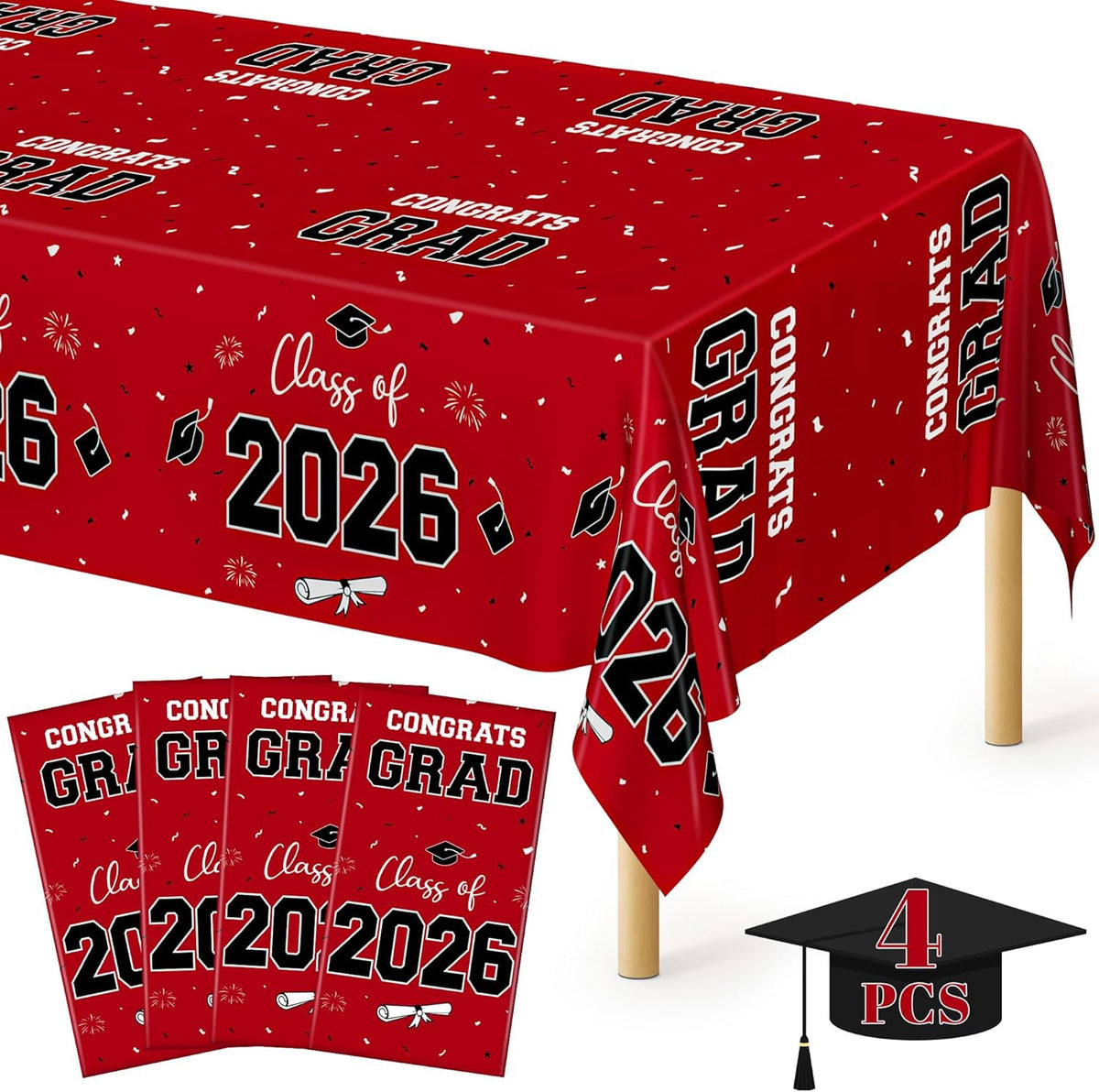 4Pack Black and Gold Tablecloths for Events, 54" x 108" Plastic Table Cloth Disposable for Rectangle Tables, Waterproof Table Cloth Cover for New Years Eve Decorations Holiday Birthday Wedding Dining