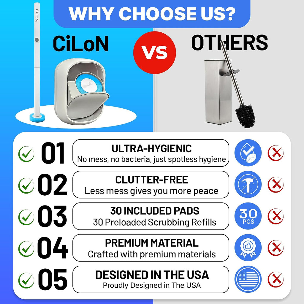 CiLoN Disposable Toilet Brush, Toilet Wand Cleaning System, Bowl Scrubber