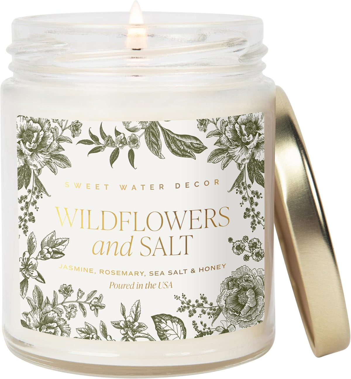 Sweet Water Decor Salt and Sea Patterned Candle – Soy Candles with Sea Salt, Citrus, Musk, Amber Aroma– 40 Hour Burn – 9oz Clear Glass Jar – Ocean Summer Candles for Home Decor