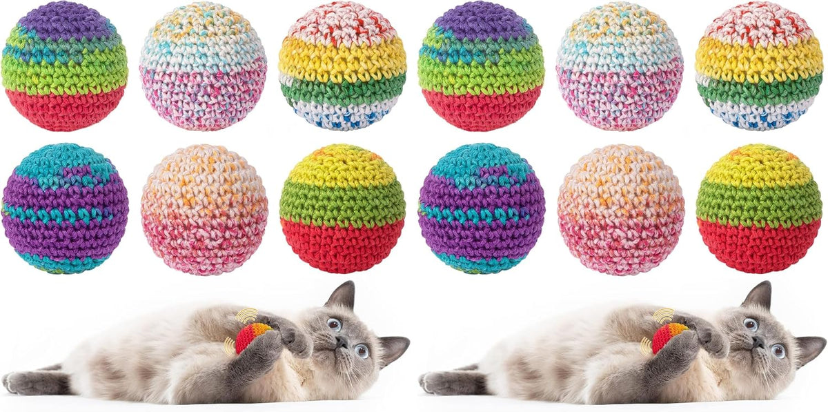 Retro Shaw Cat Toys Balls, Wool Yarn Cat Ball with Bell Inside, 6Pcs