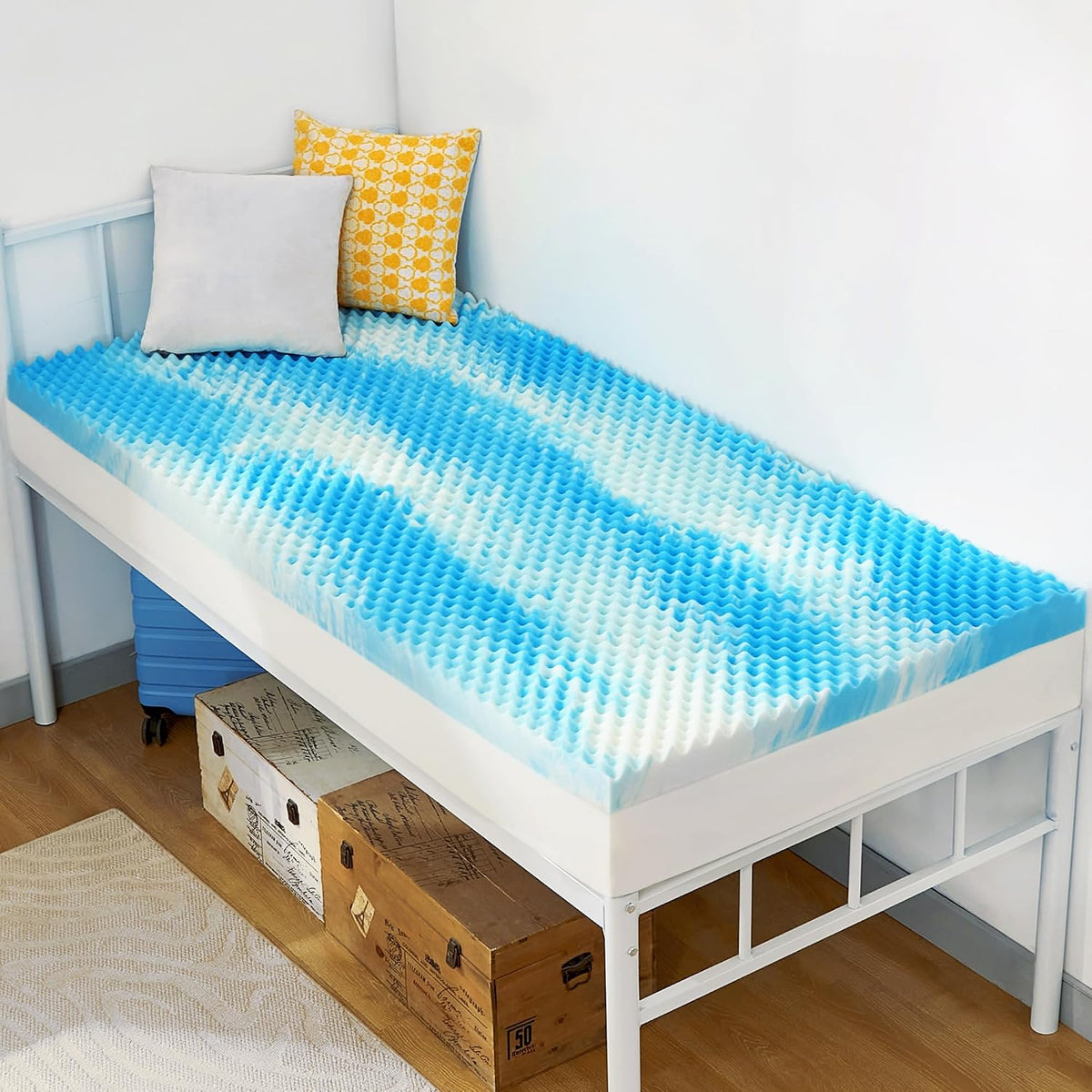 SINWEEK 2 Inch Egg Crate Memory Foam Mattress Topper Twin Size, Soft Mattress Pad for Back Pain Relief, Bed Topper, CertiPUR-US Certified, Blue