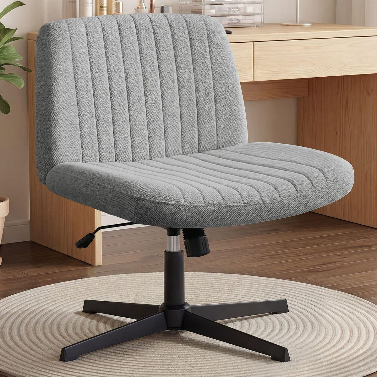Orange Factory Criss Cross Chair, Wide Fabric Vanity Desk Seat, Beige Wheel