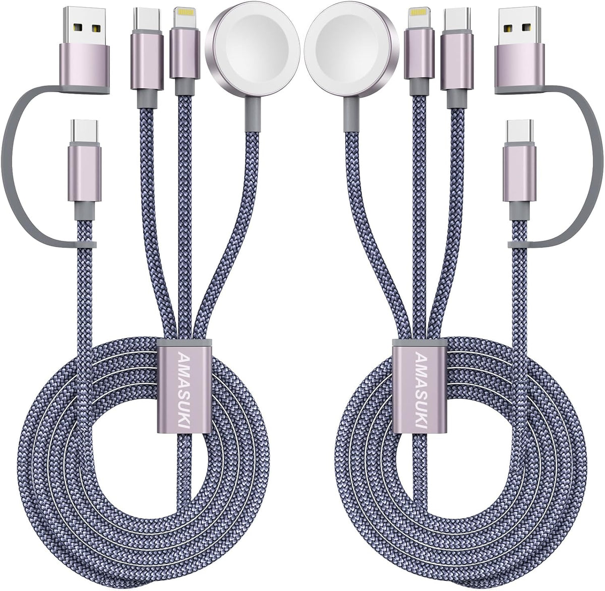 Travel Essentials,3 in 2 USB C Cable for Apple Watch Charger,iPhone Charger,Multi Charging Cable,Cruise Vacation Camping Essentials for iWatch Series 11-2/Ultra,iPhone 17-12,Car Accessories,Grey-6FT