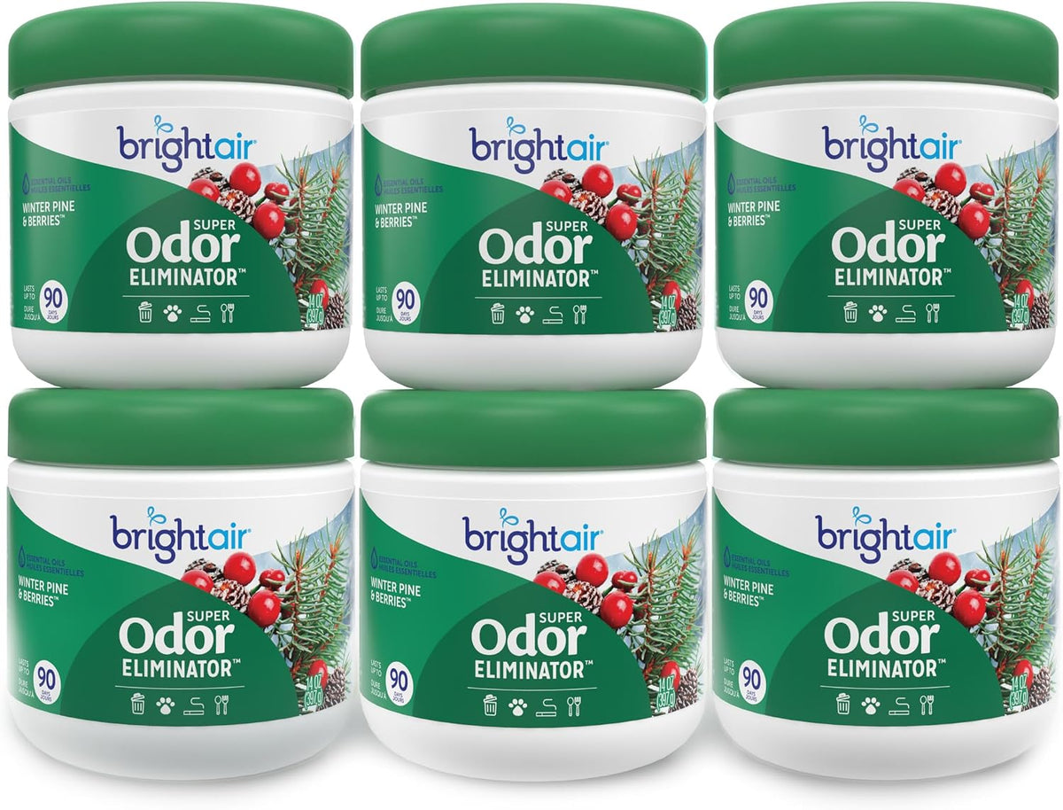 Bright Air 14 oz. Super Odor Eliminator, For Medium-Size Spaces, Cool & Clean Scent, Case of 6,Air Freshener, Natural Essential Oils, Lasts Up to 90 Days Each