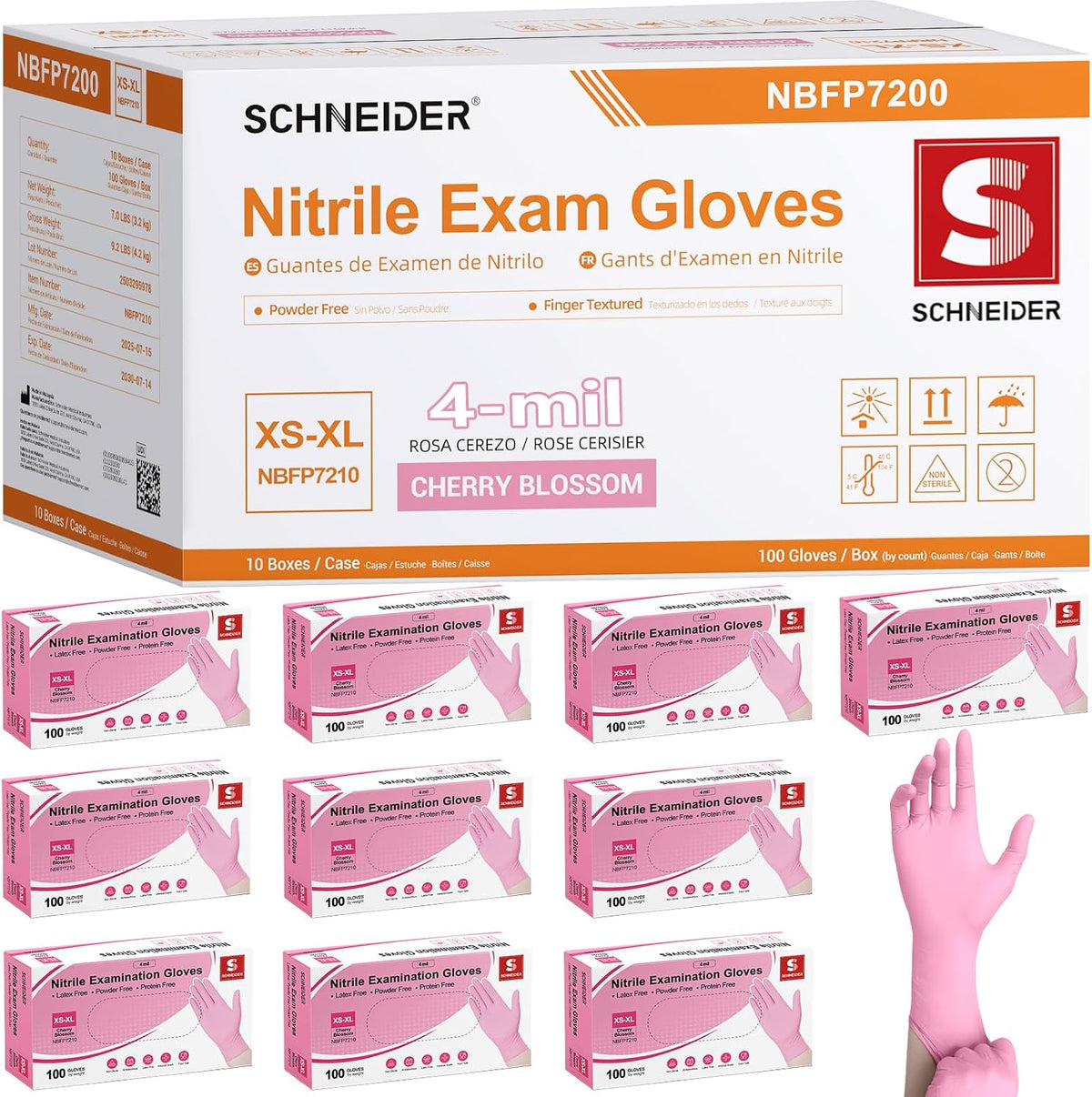 Schneider Medical Nitrile Exam Gloves, Powder & Latex Free, Pink