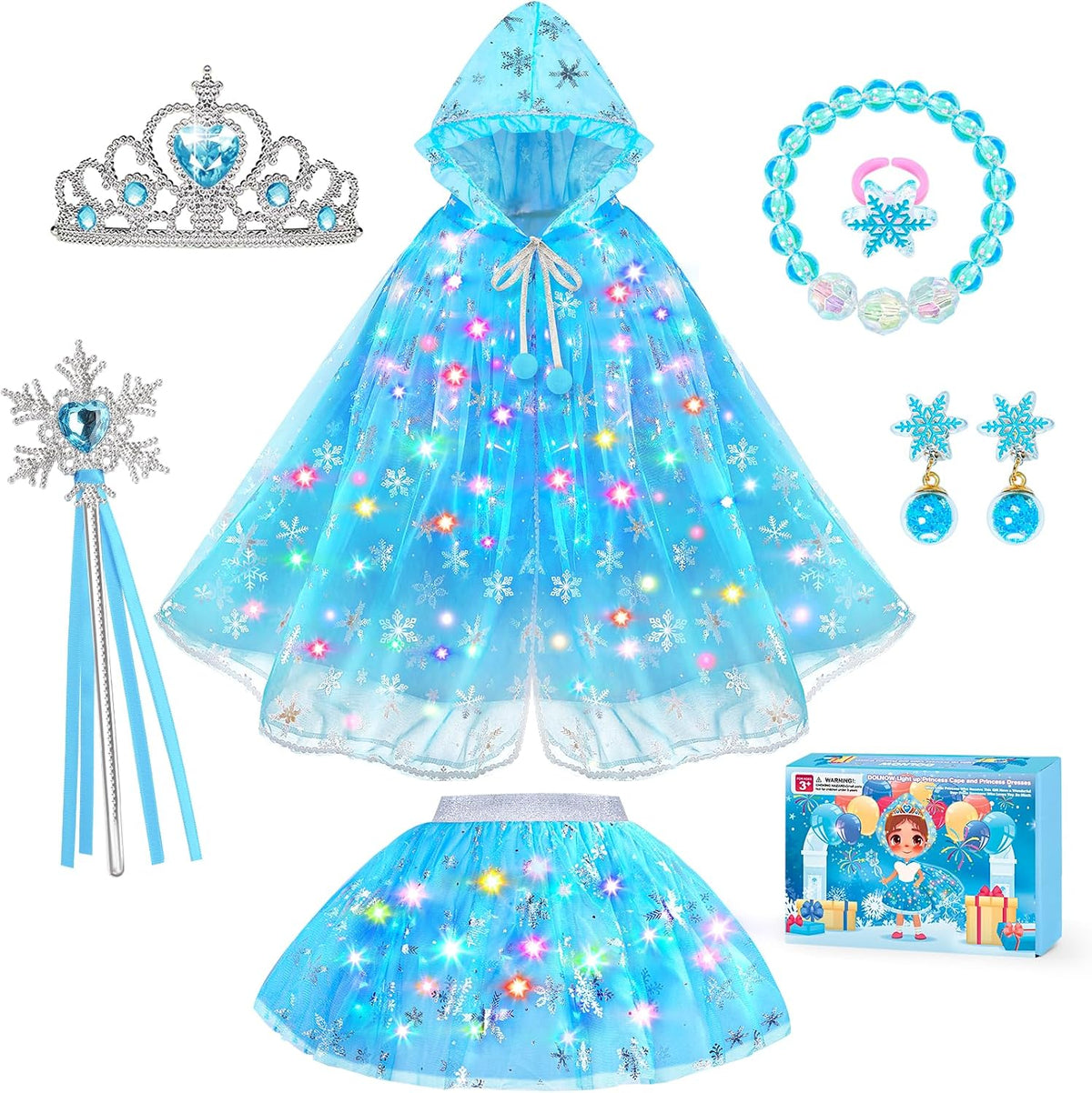 Princess Dress Up for Girls, Unicorn Light up Princess Cape Princess Dress