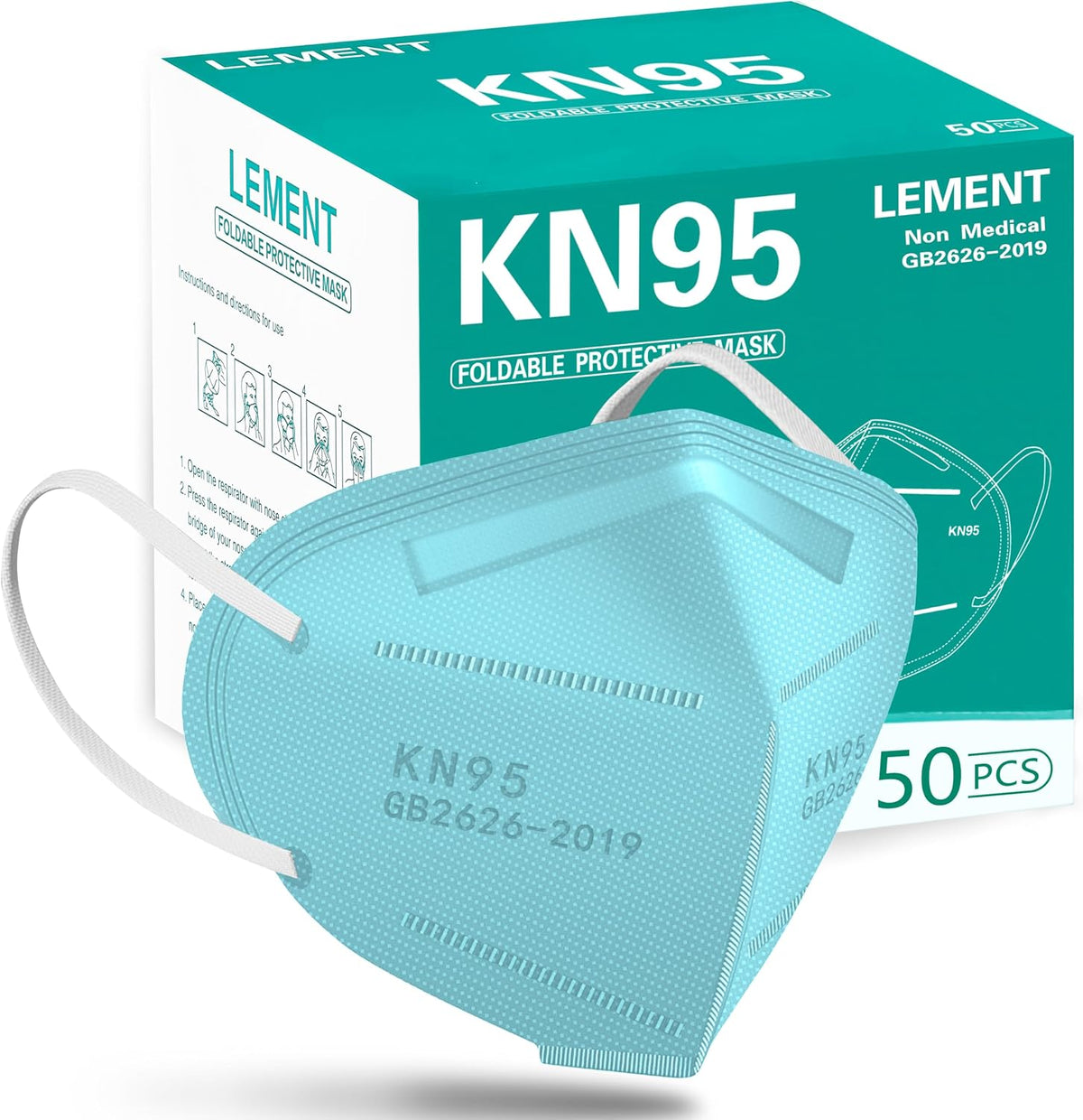 LEMENT 50pcs KN95 Face Mask Black 5-Layer Filter≥95% Cup Dust Safety Masks