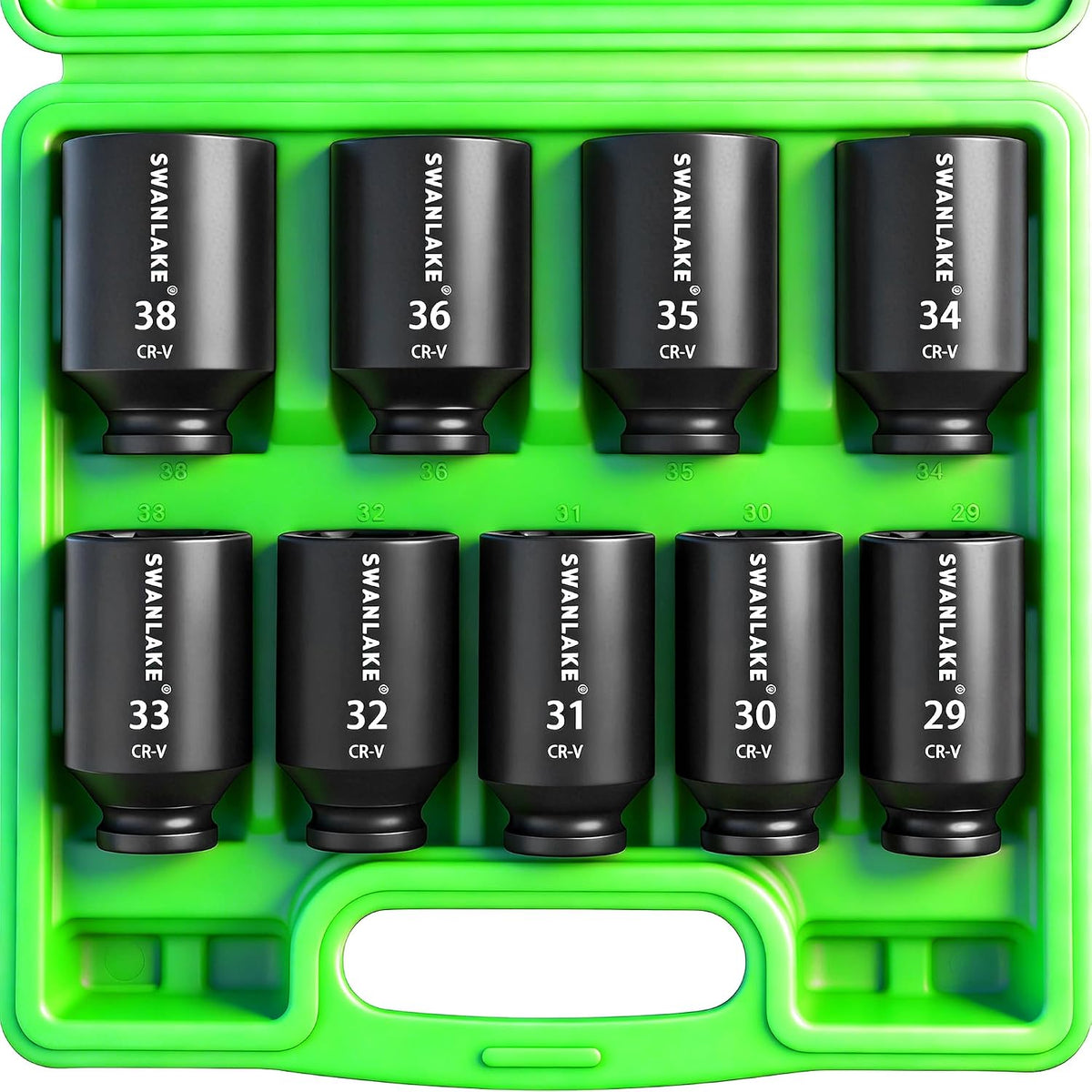 SWANLAKE 3/8'' Drive Impact Socket Set, 50-Piece Standard SAE (5/16 to 3/4 inch) and Metric (8-22mm) Size, 6 Point, Cr-V, 3/8-Inch Ratchet Handle, Extension Bar, Universal Joint