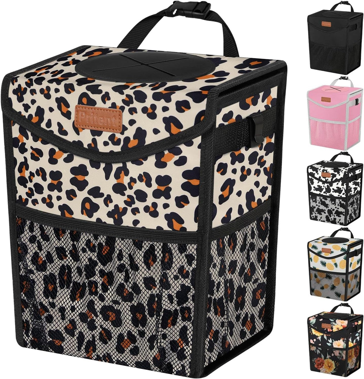 Pritent Car Trash Can with Lid Leakproof Car Garbage Bag Vehicle Trash Bin
