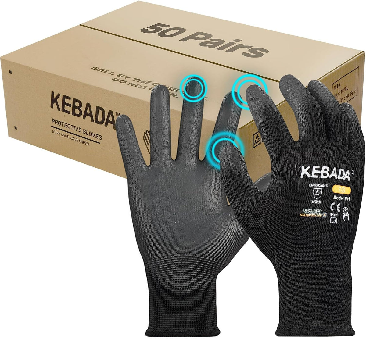 Kebada W1 Safety Work Gloves for Men & Women, Touchscreen, PU Coated