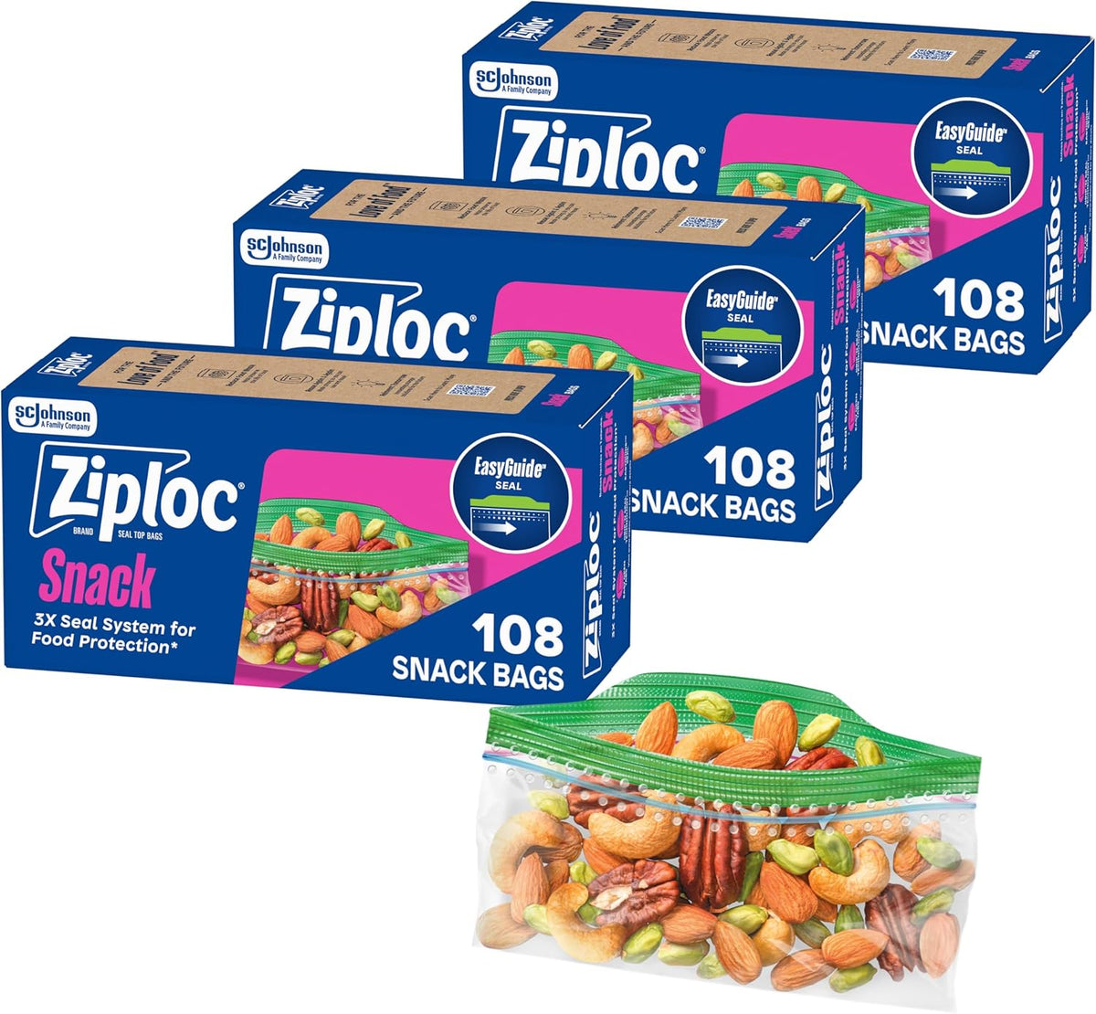 Ziploc Snack Bags, Food Storage, Easy Open & Close, 108 Count