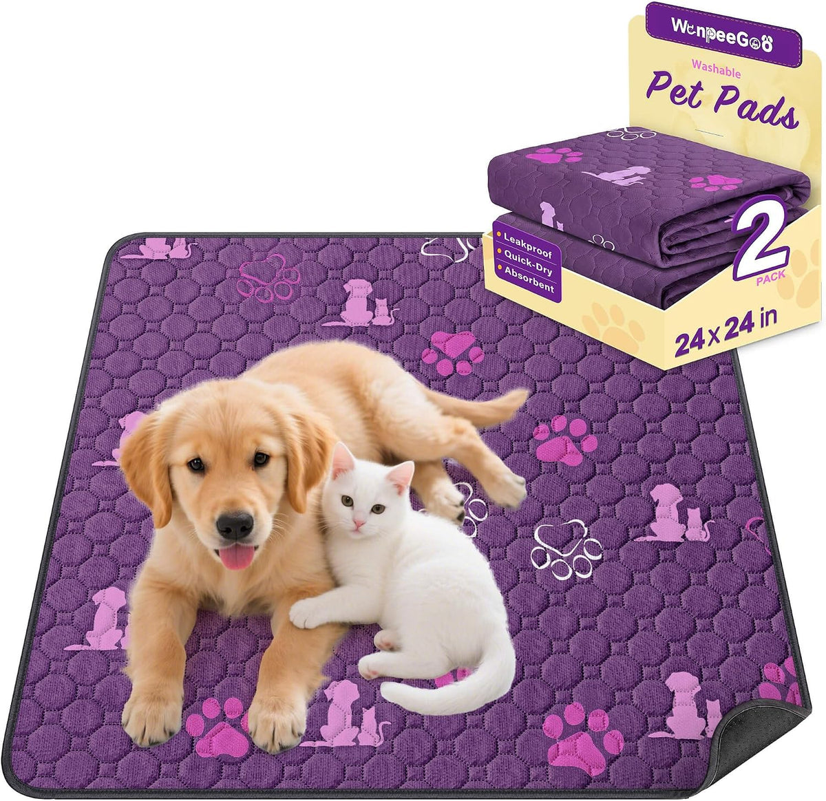 WanpeeGoo Washable Pee Pads for Dogs, Waterproof, 18 x 24 in, 4 Pack, Gray | Super Absorbent, Waterproof and Non-Slip; Washable, Reusable Dog Pads for Crates, Playpens, Floors, Furniture and Travel