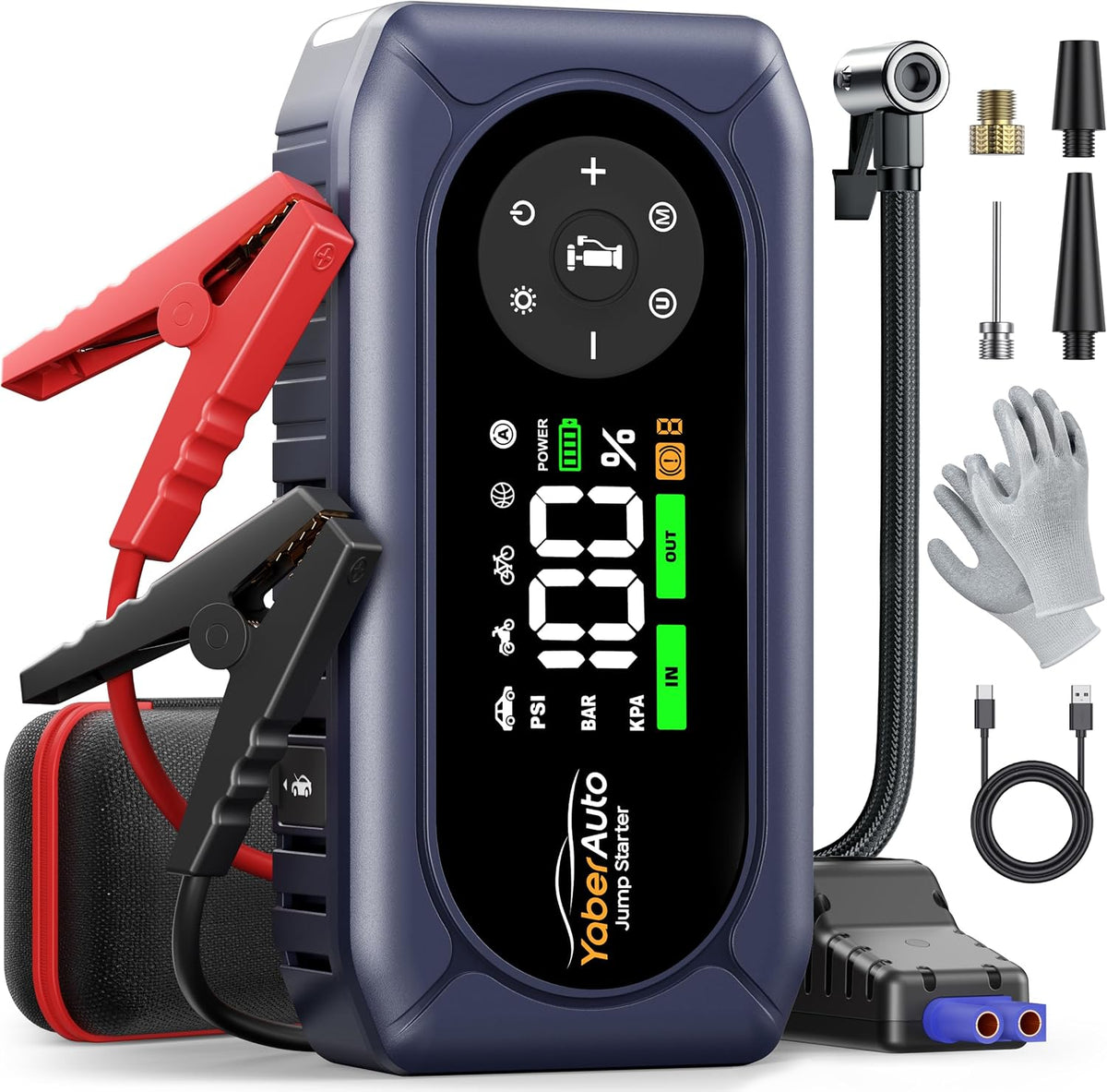 YaberAuto 5000A Car Jump Starter with Air Compressor, 150PSI Tire Inflator