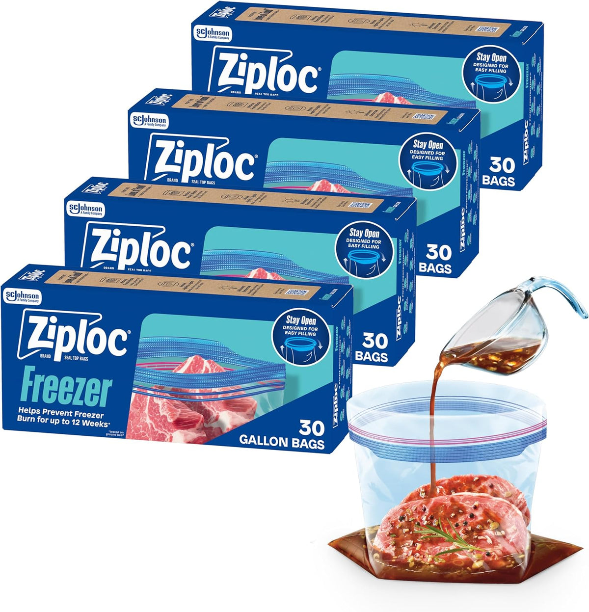 Ziploc Gallon Freezer Bags, Food Storage, 120 Total Bags (30 Count, 4-Pack)
