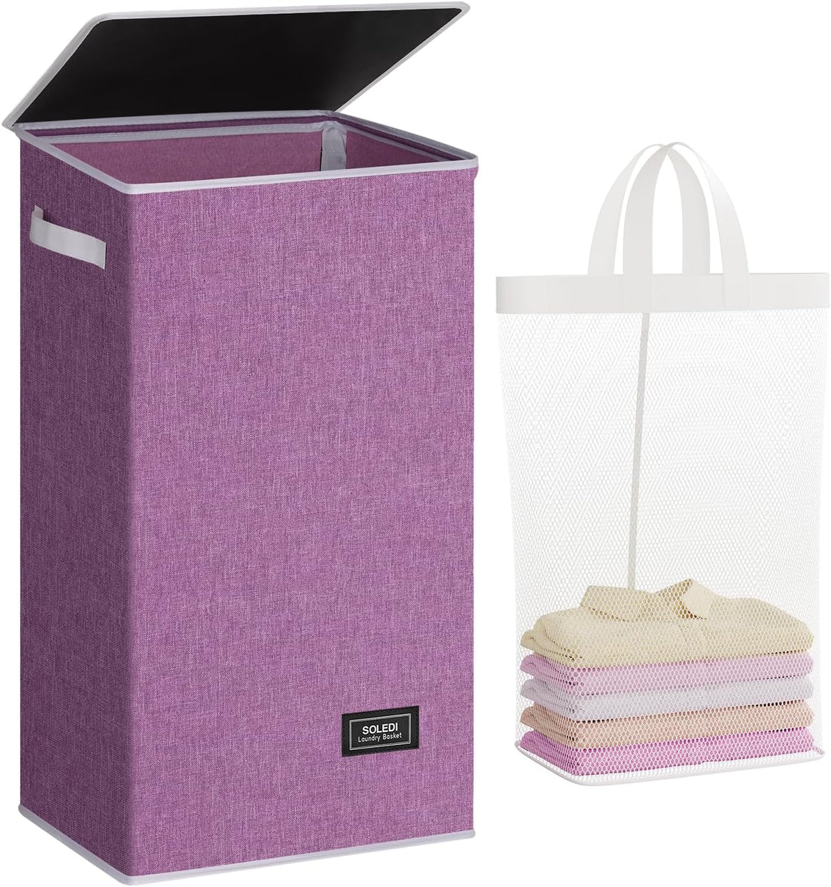 SOLEDI 100L Laundry Hamper with Lid, Large Collapsible Laundry Basket