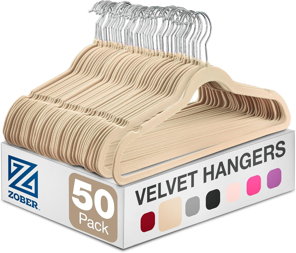 Zober Black Velvet Hangers 50 Pack, Slim Non Slip Clothes Hangers