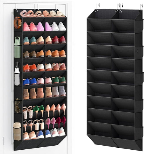 UVIAHOMI 20-30 Pairs Over the Door Shoe Organizer with Side Mesh Pockets, 10-Tier Hanging Shoe Storage for Closet, Breathable Door Shoe Rack Holds Sneakers, Boots, Heels & Daily Essentials, Black