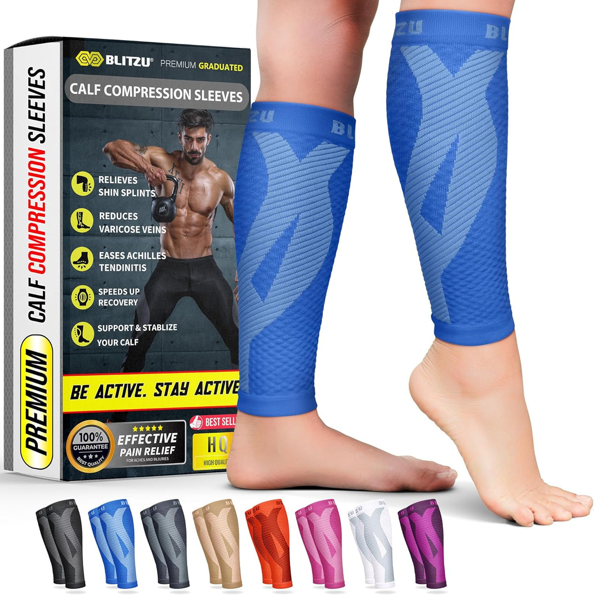 BLITZU Calf Compression Sleeves, Footless Compression Socks for Men & Women