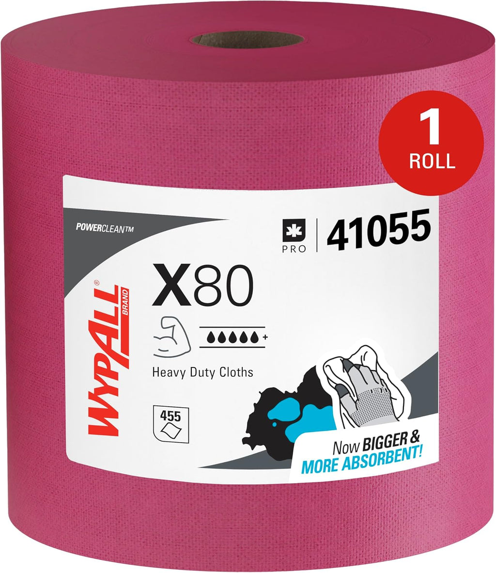WypAll PowerClean X80 Heavy Duty Cloths, Jumbo Roll, 455 Towels (41055)