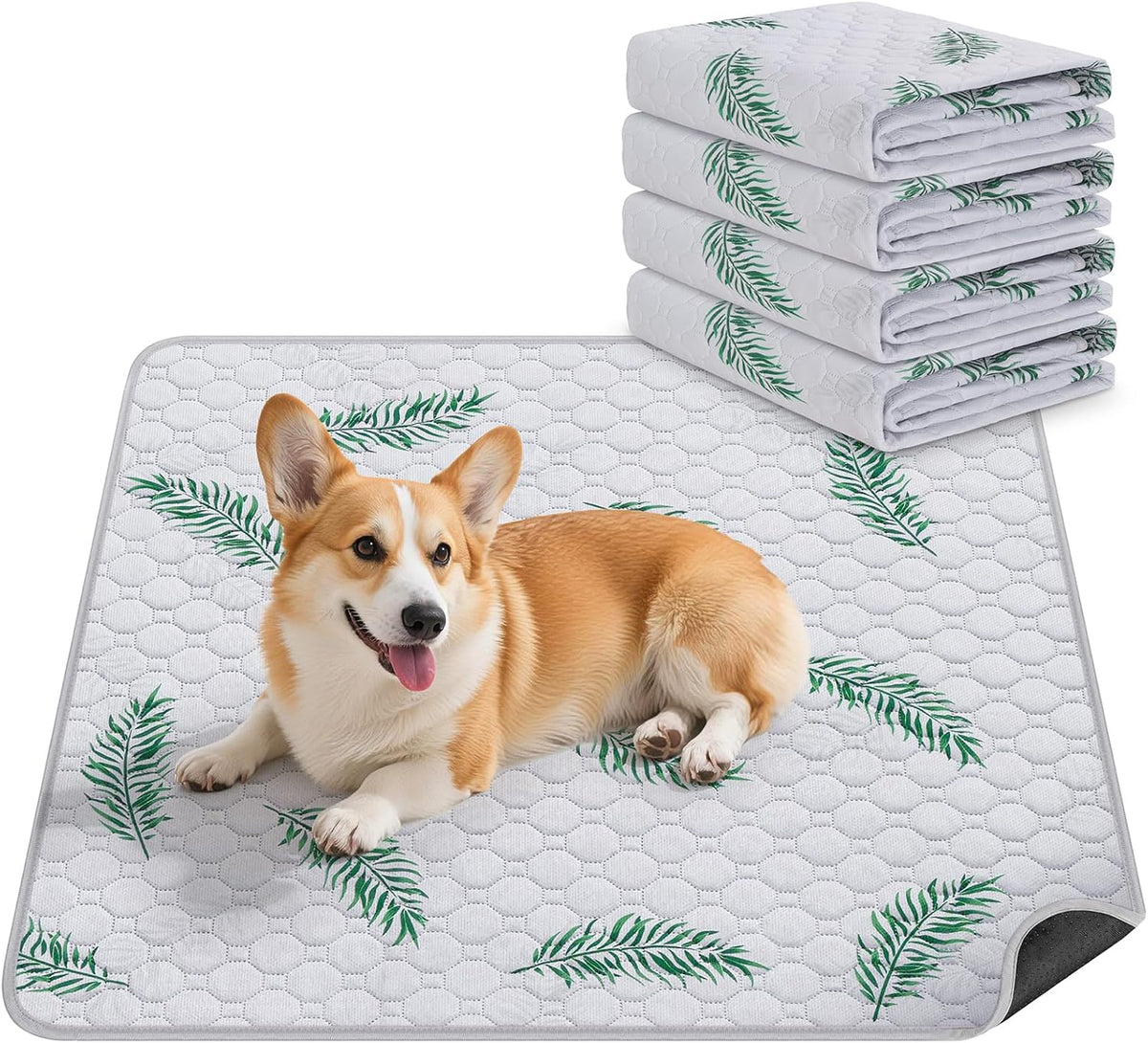 Washable Dog Pee Pads, Non-Slip Waterproof, 36 x 41 in, 2 Pack, Feather | Super absorbent, waterproof and non-slip; washable, reusable dog pads for crates, playpens, floors, furniture and travel