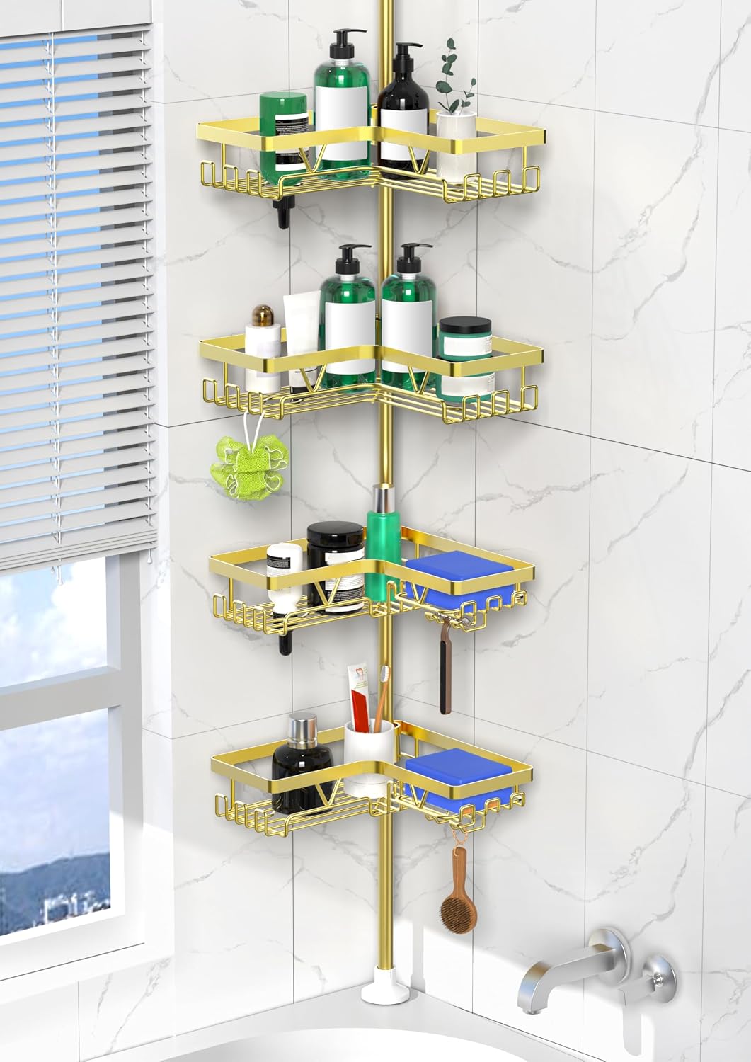 DAOYA Corner Shower Caddy Tension Pole 4 Tier Shower Caddy Organizer Black