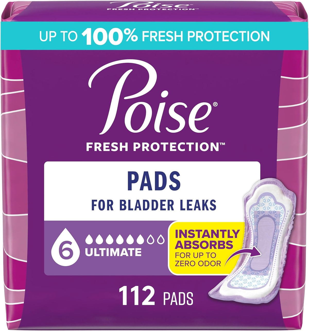 Poise Incontinence Pads for Women, 6 Drop, Long, 90 ct