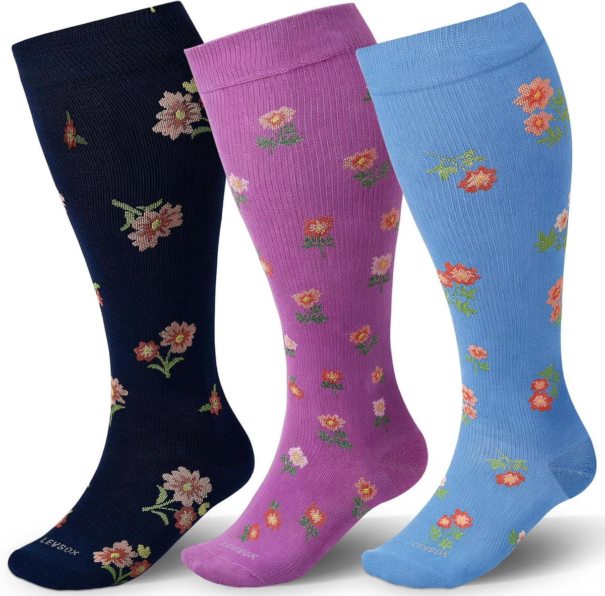 LEVSOX Wide Calf Compression Socks for Women&Men Plus Size 15-20mmHg Knee High Large Support Stockings for Circulation