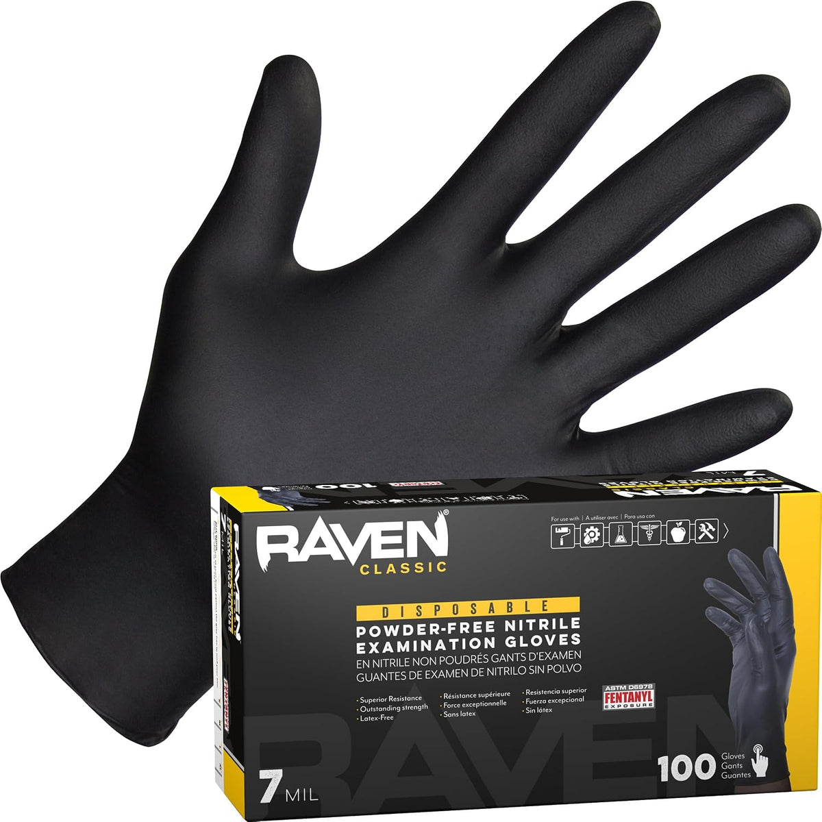 Raven Powder Free Nitrile Disposable Gloves | 7 Mil | Latex Free, Chemical + Puncture Resistant, Single Use |