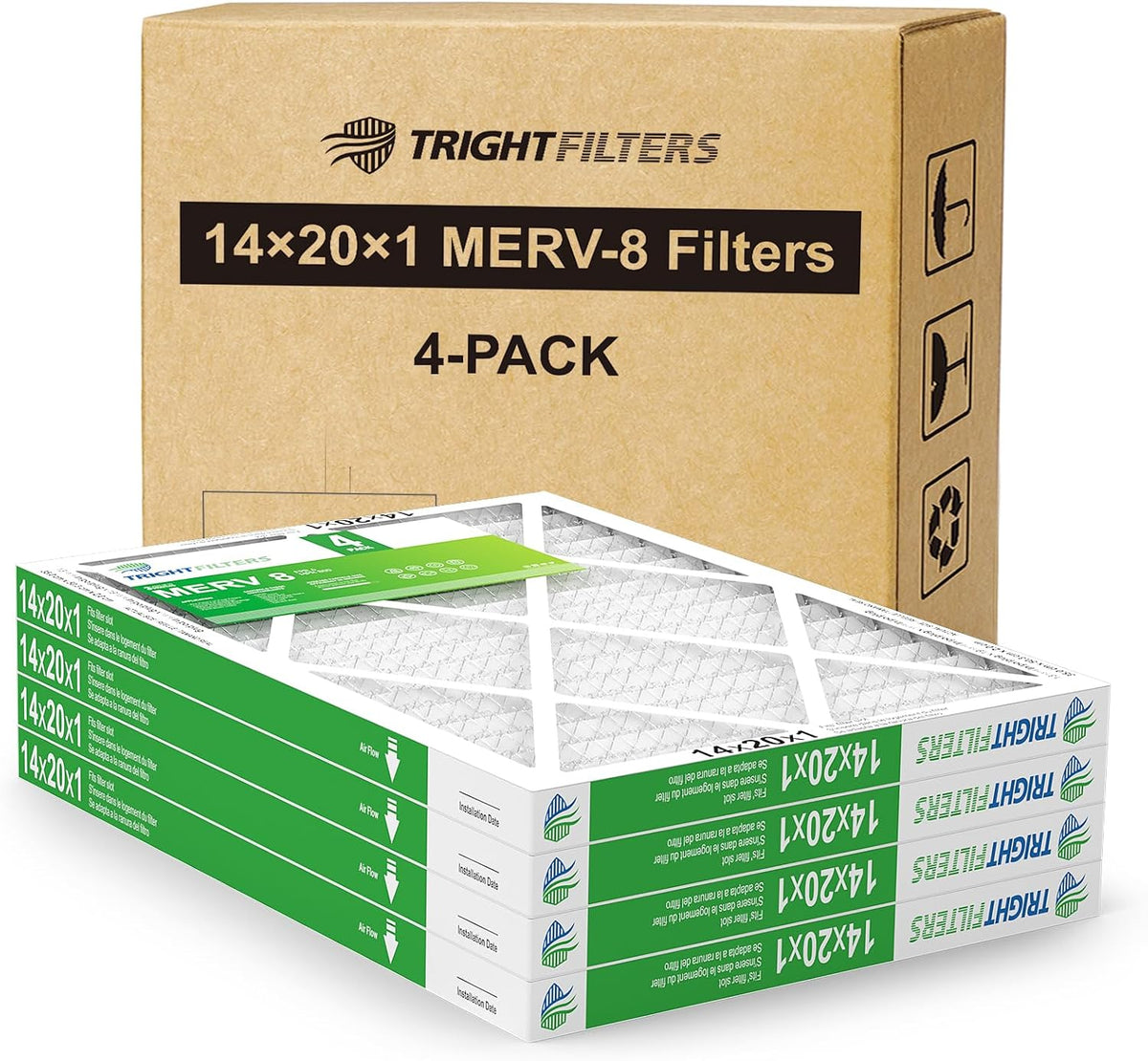 TRIGHTFILTERS 12x12x1 Air Filter 6 Pack, MERV 8 Pleated Home HVAC AC Filter