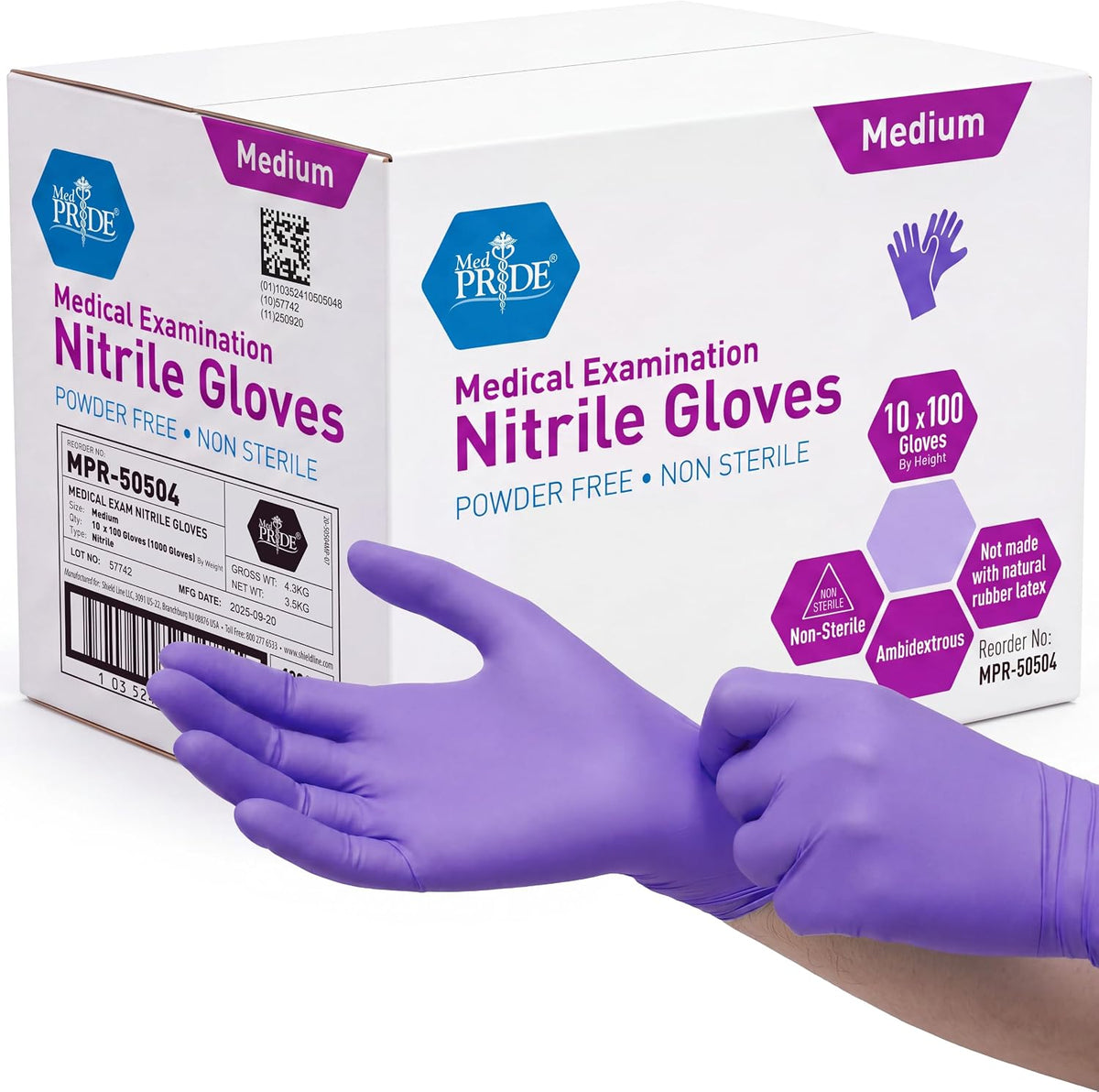 MedPride Powder-Free Nitrile Exam Gloves, Iris Blue, Medium, Box/100
