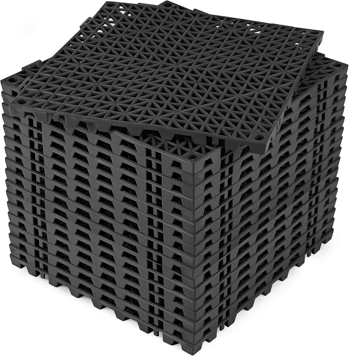 ToLanbbt Modular Interlocking Cushion 12P 11.8" x 11.8" Interlocking Rubber Floor Drain Holes Non-Slip Splicing Drainage Mats for Deck, Shower, Kitchen, Drain Pool, Sauna Bath, Indoor Outdoor (Black)