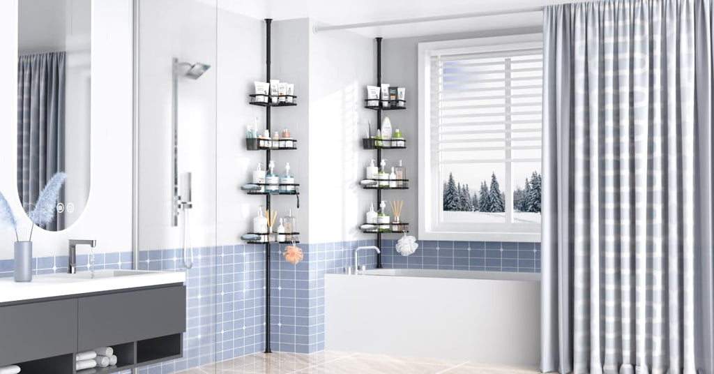 Adjustable Shower Caddy Tension Pole: Rustproof Corner Bathroom Shelves