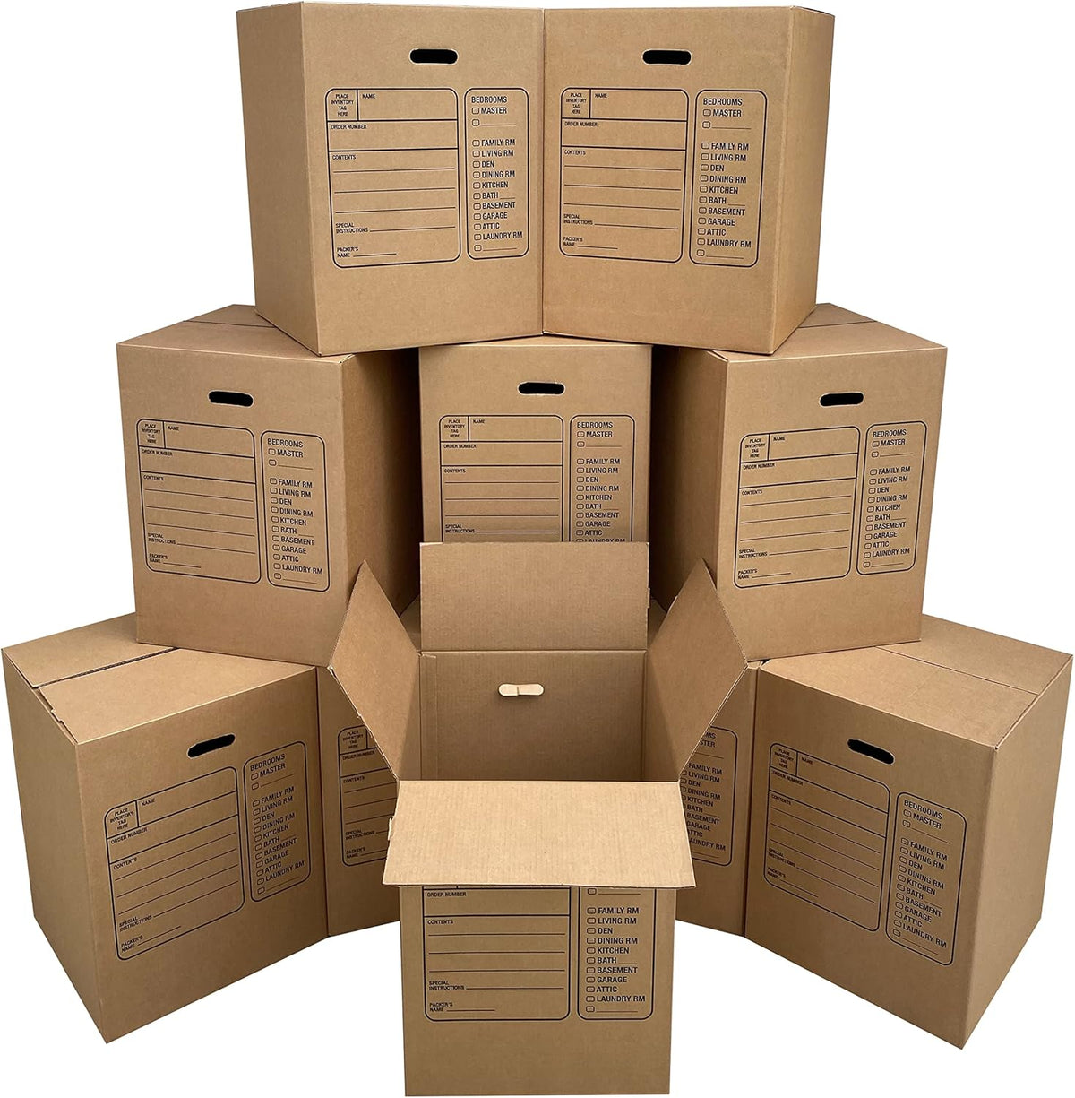 Uboxes Moving Boxes with Handles, 10 Premium Large, 18 x 18 x 24, Brown