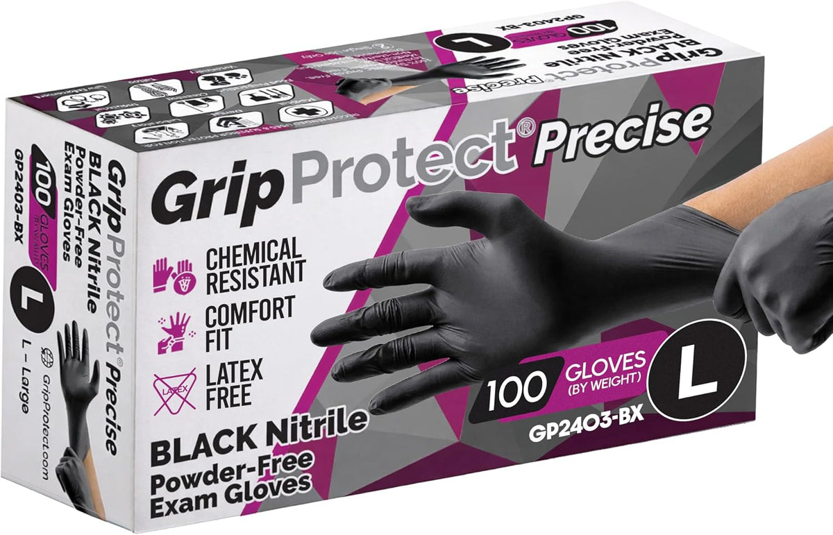 GripProtect Precise Black Nitrile Gloves 4 Mil, Chemical Resistant Gloves