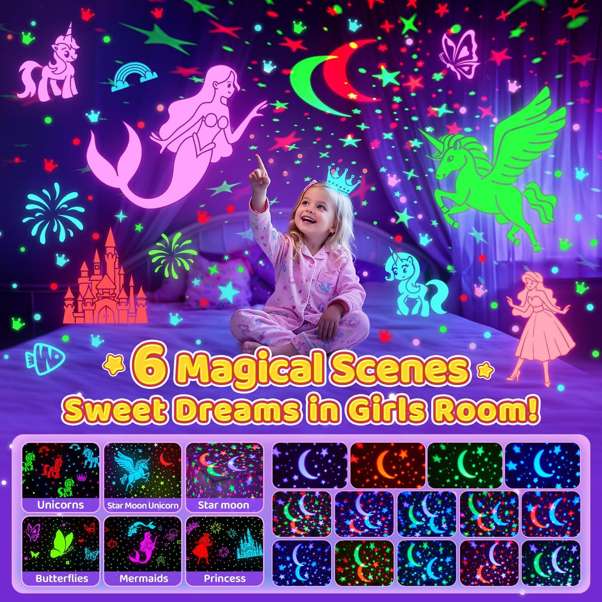 Unicorn Toys for Girls Age 4-6, 6 Films Cute Star Night Light Projector