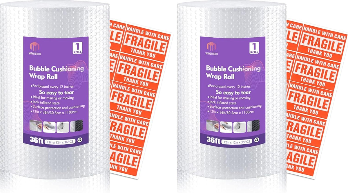 wanguagua Bubble Packing Moving Wrap, 12 Inch x 72 ft Total, 2 Pack