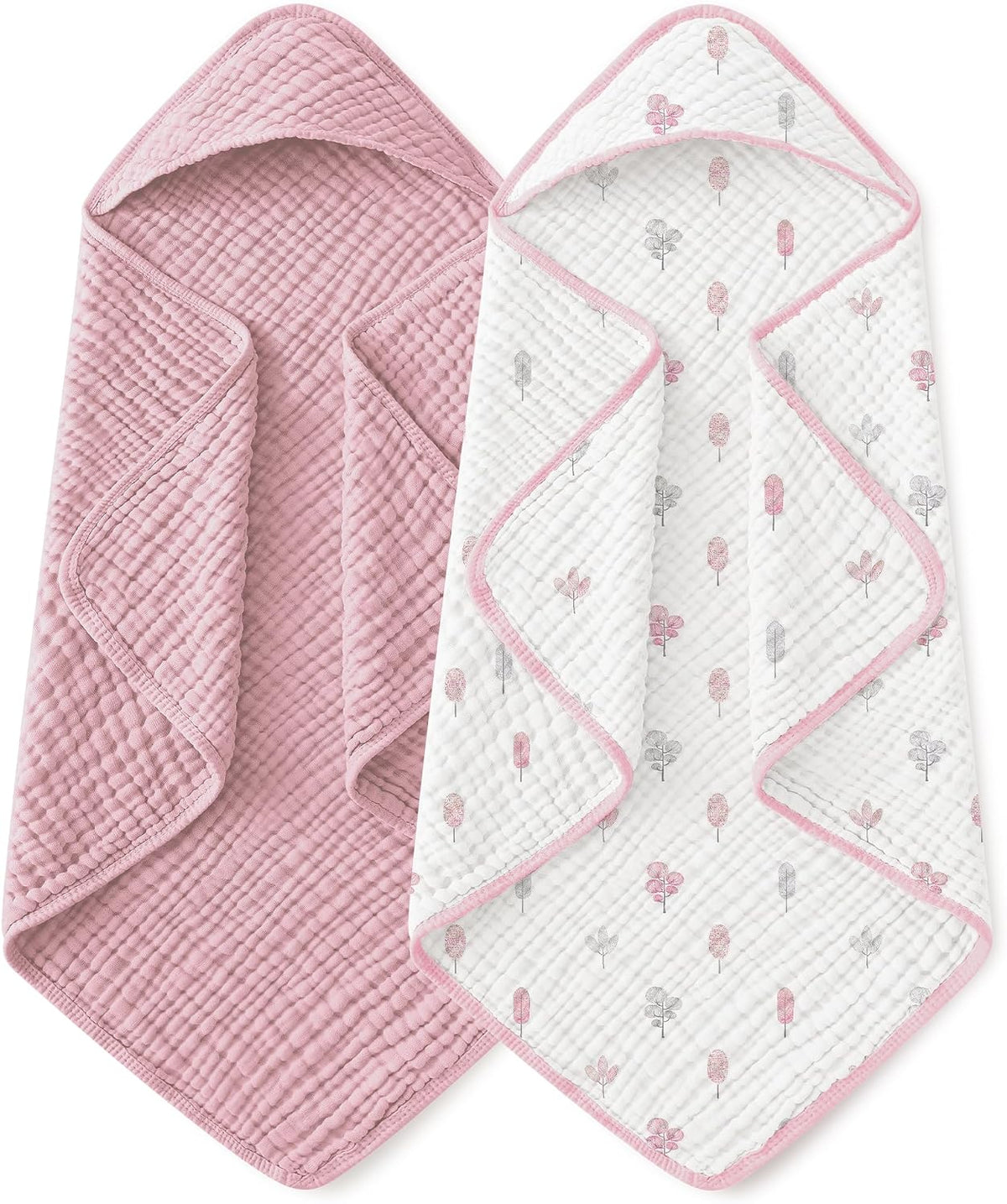 Yoofoss Hooded Baby Bath Towels 2 Pack 100% Muslin Organic Cotton with Hood