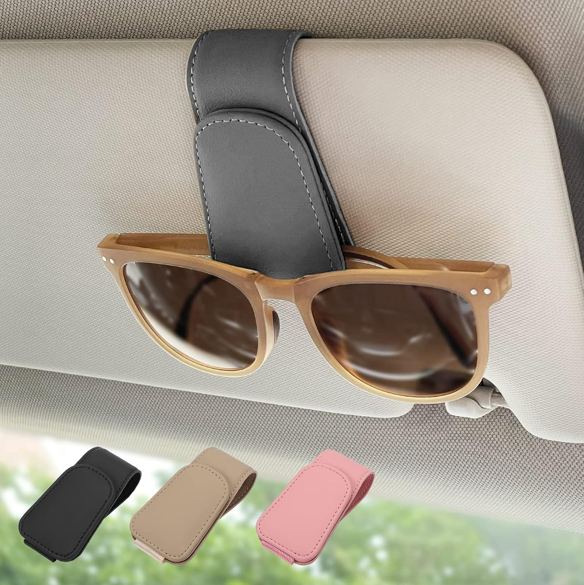 Magnetic Leather Car Sunglass Holder, Visor Sunglasses Holder Clip, 1 Pack