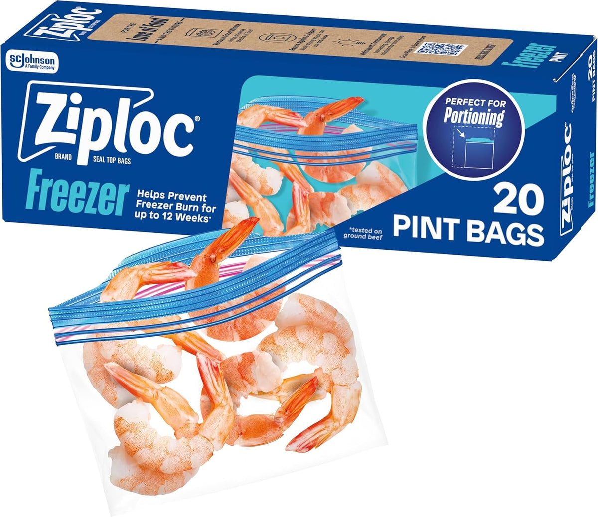 Ziploc Pint Freezer Bags, Food Storage, 20 Count
