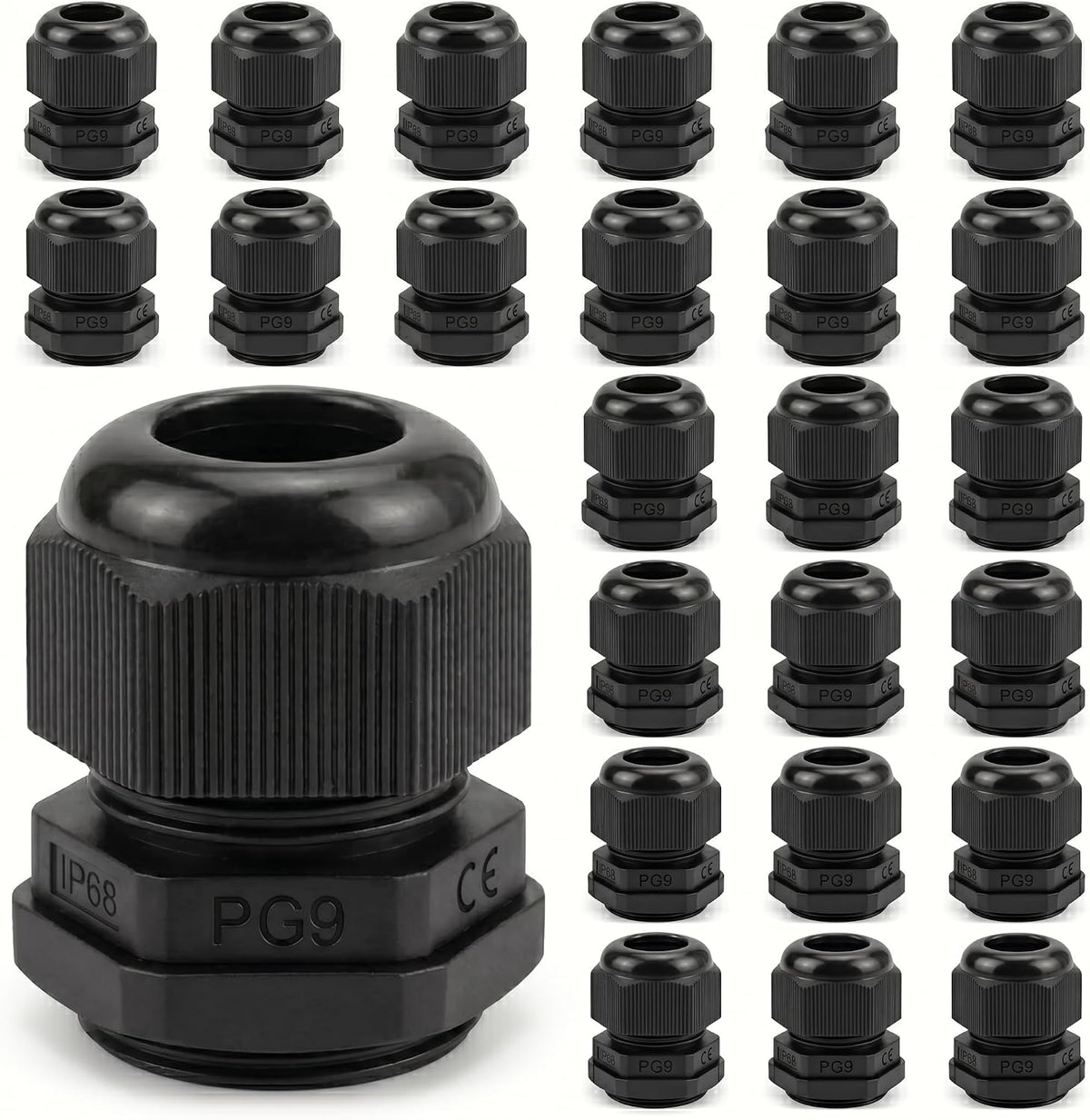 25 Pack Cable Gland Kit – IP68 Waterproof Nylon Cord Grip Connectors PG7 to PG16 for Junction Box and Wire Protection (Black)