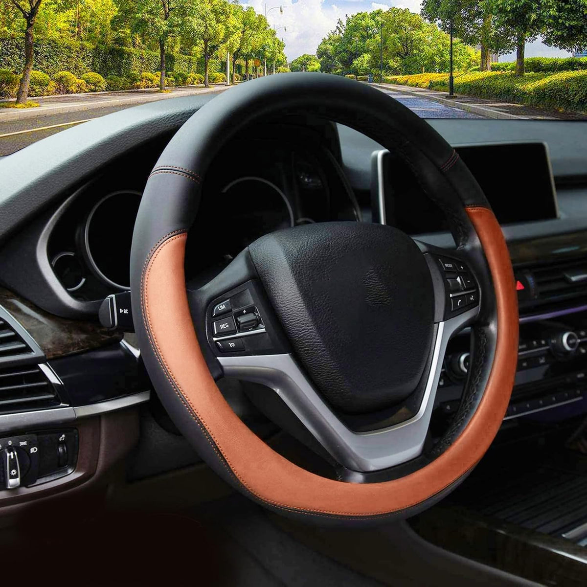 Valleycomfy Microfiber Leather Steering Wheel Cover Universal 15 inch (Black)