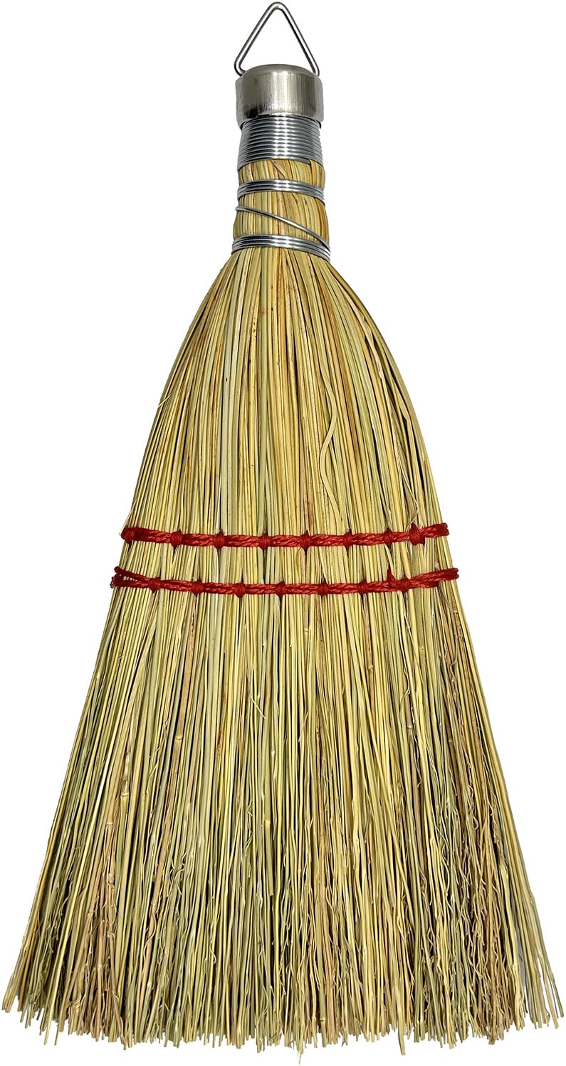 12 Inch Corn Handmade Broom Mini Whisk Made of Natural Corn Broom Straw with a Solid Metal Hang Design for Outdoor Car Porch Debris Dust Dirt Driveways Sidewalks Halloween