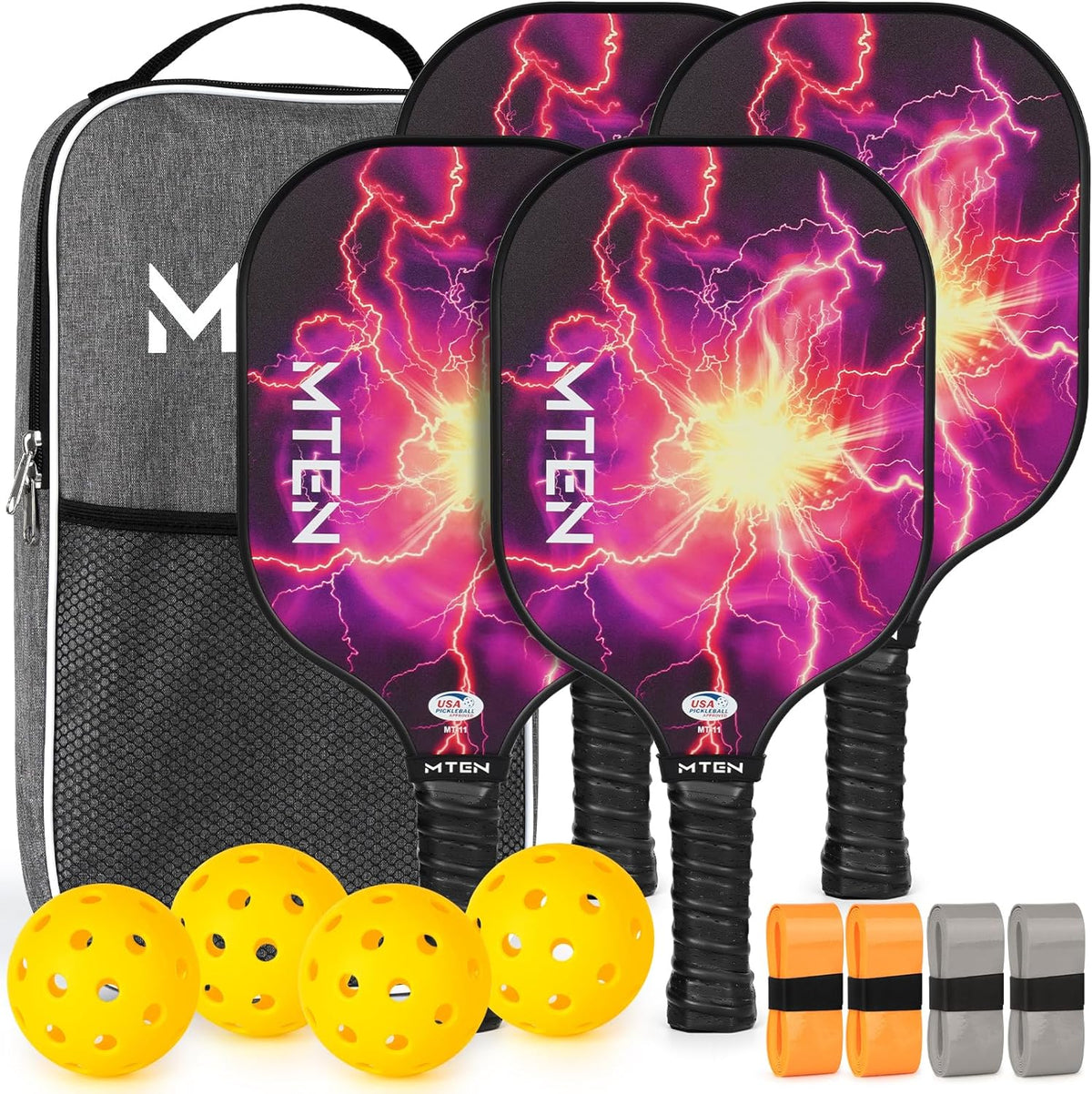 MTEN Pickleball Paddles Set of 2/4/1, USAPA Approved Fiberglass Rackets
