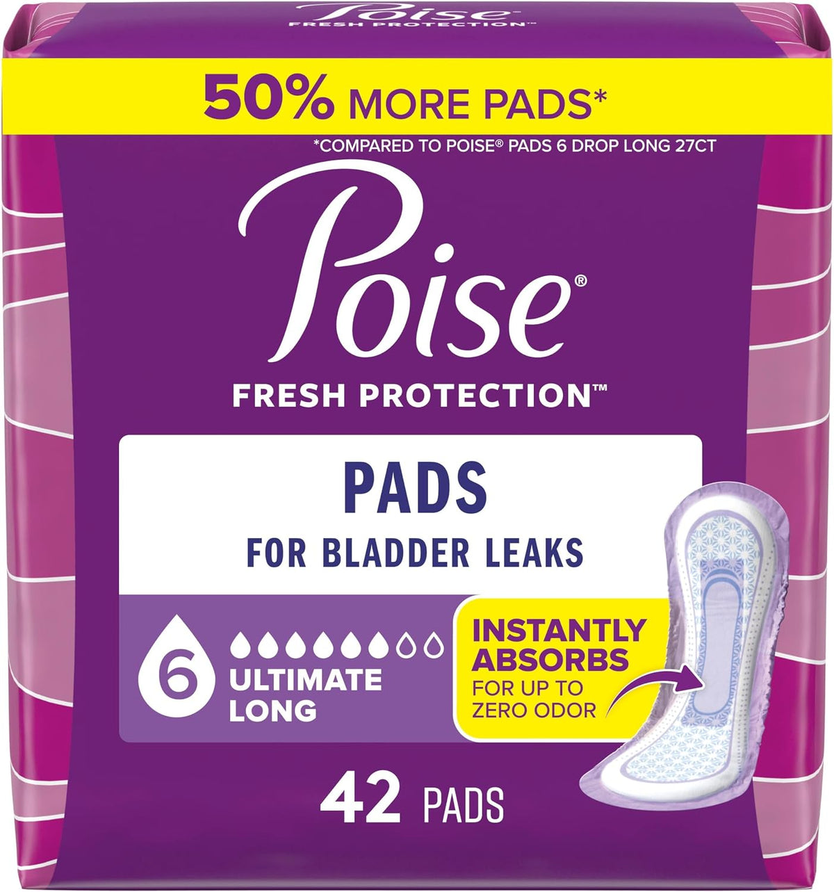 Poise Incontinence Pads for Women, 6 Drop, Long, 90 ct
