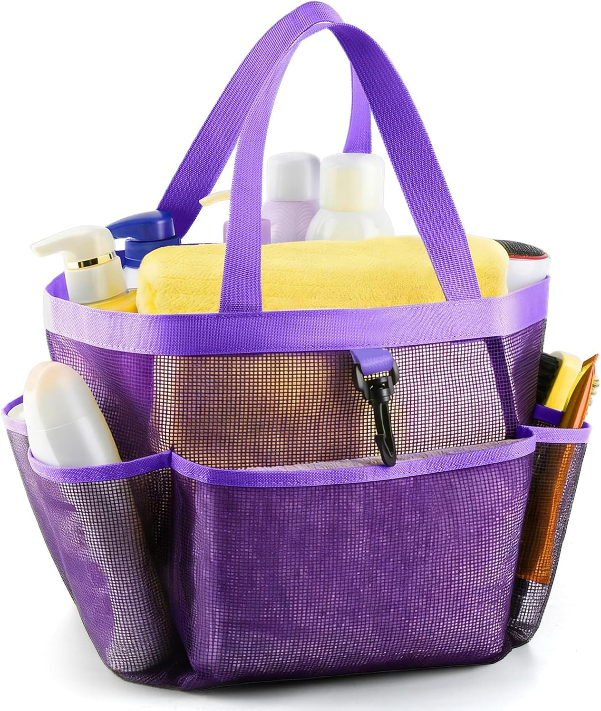 LOYEE Mesh Shower Caddy Portable for College Dorm Room Essentials with 8 Pockets, Shower Bag for Beach, Swimming, Gym, Travel, Bathroom(Black)