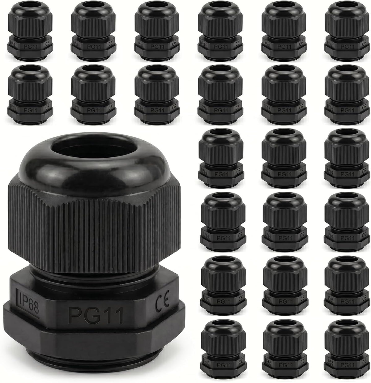 25 Pack Cable Gland Kit – IP68 Waterproof Nylon Cord Grip Connectors PG7 to PG16 for Junction Box and Wire Protection (Black)