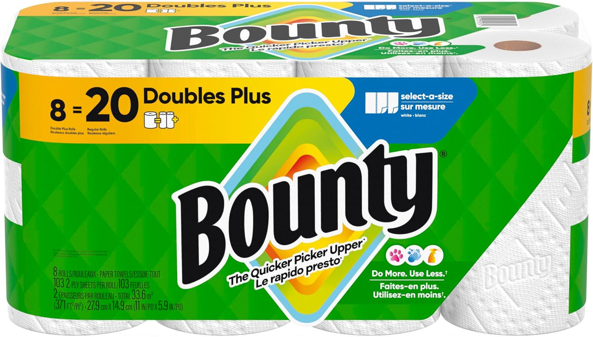 Bounty® Select-A-Size® Double 2-Ply Paper Towels, 98 Sheets Per Roll, Pack of 12 Rolls