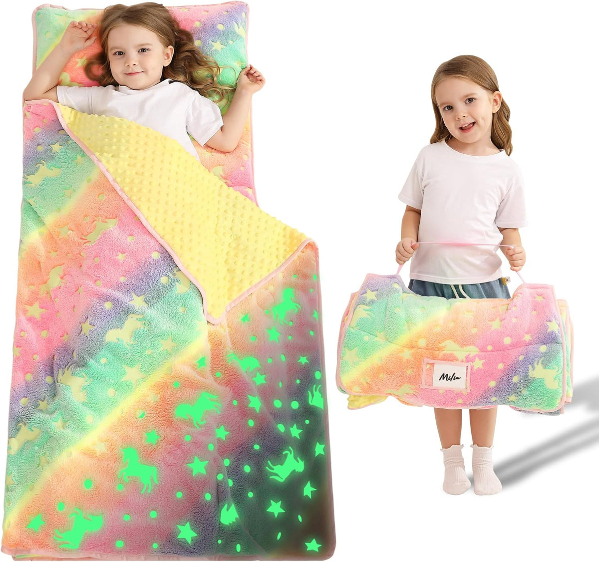 Lasoftan Toddler Nap Mat with Pillow and Blanket, Extra Large Rolled Napping Mats,Slumber Bags for Boys Girls,Kids Sleeping Bag for Daycare, Preschool Travel Camping
