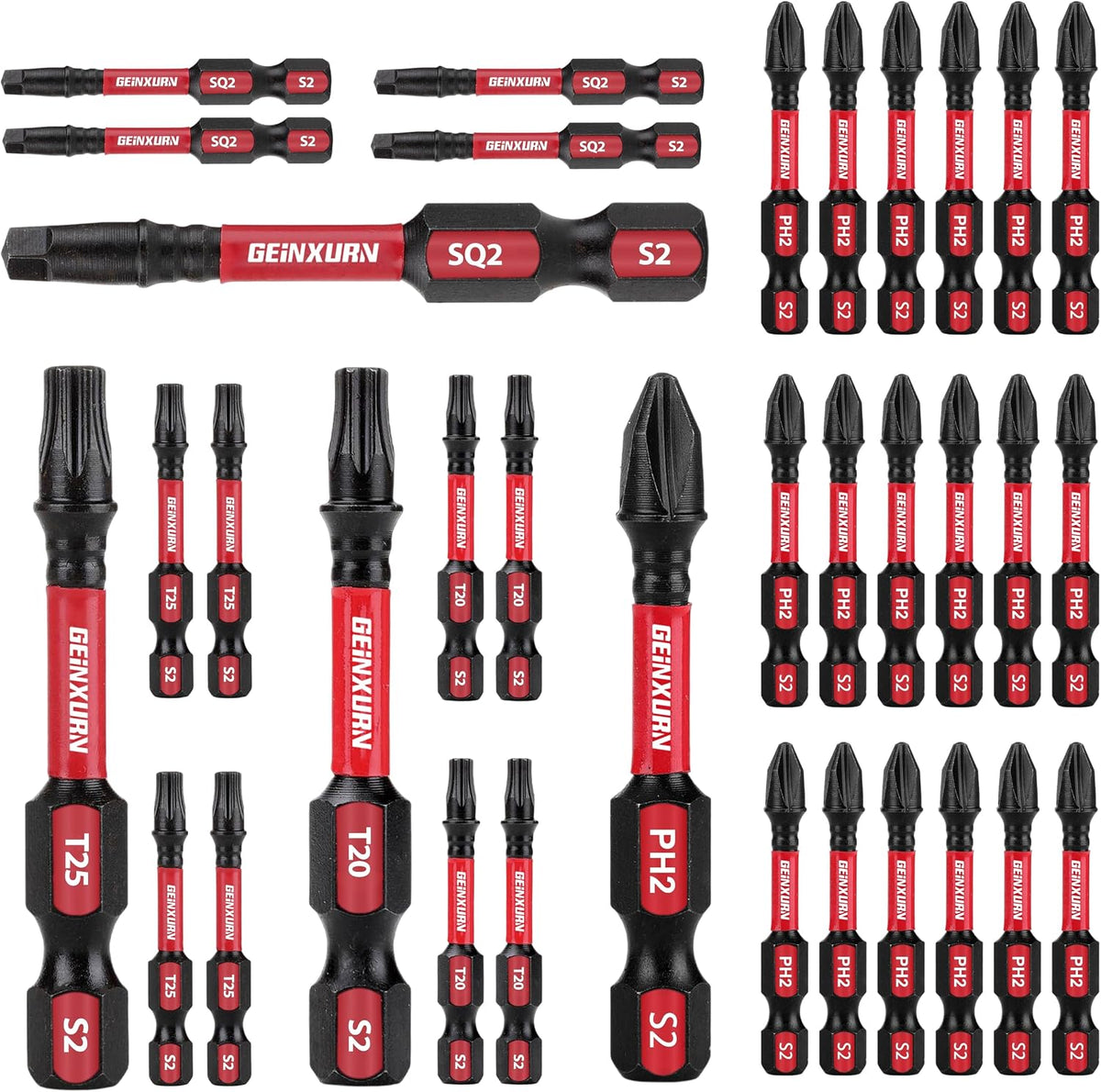 Geinxurn 82Pieces Impact Screwdriver Bits Set, Magnetic S2 Steel Phillips/Square/Torx/Hex Insert Power Bits Tips with Impact Bit Holder and Impact Nut Driver and Mini Wrench
